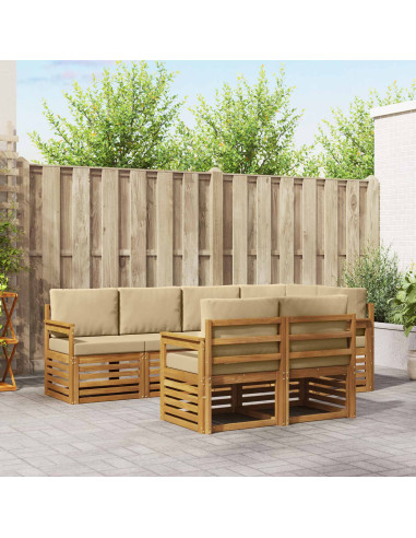Set divani 7 pcs Naturale e Beige Legno di Acacia Massello
