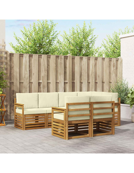 Set divani 7 pcs Naturale e Crema Legno di Acacia Massello