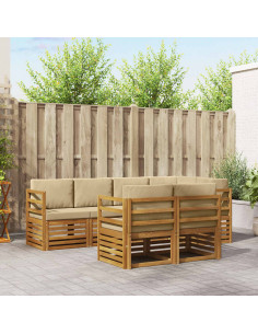 Set divani 7 pcs Naturale e Beige Legno di Acacia Massello