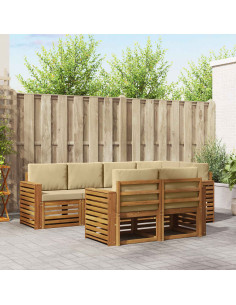 Set divani 7 pcs Naturale e Beige Legno di Acacia Massello