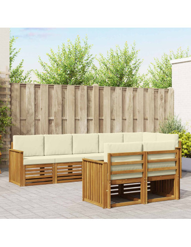 Set divani 8 pcs Naturale e Crema Legno di Acacia Massello