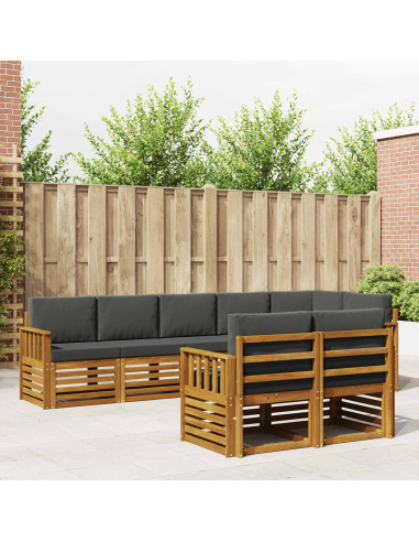 Set divani 8 pcs Naturale e Antracite Legno di Acacia Massello