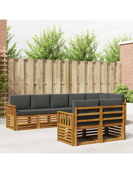 Set divani 8 pcs Naturale e Antracite Legno di Acacia Massello