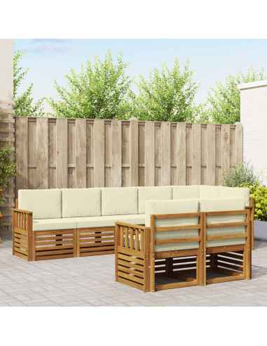 Set divani 8 pcs Naturale e Crema Legno di Acacia Massello