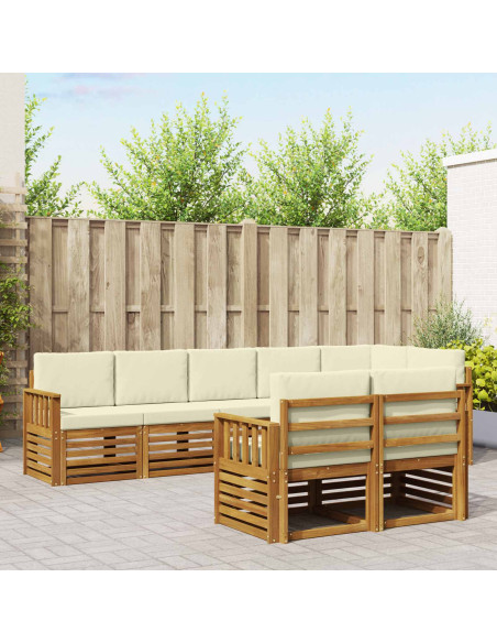 Set divani 8 pcs Naturale e Crema Legno di Acacia Massello