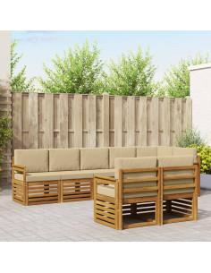 Set divani 8 pcs Naturale e Beige Legno di Acacia Massello