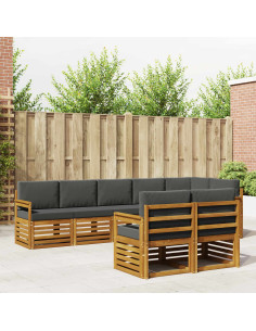 Set divani 8 pcs Naturale e Antracite Legno di Acacia Massello