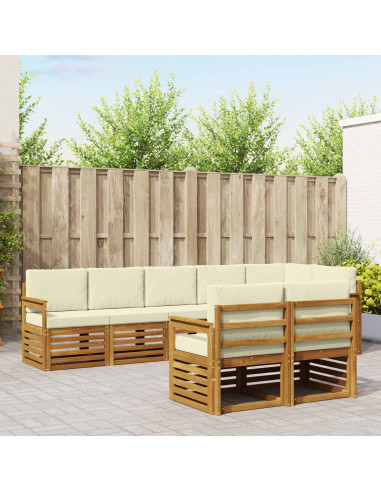 Set divani 8 pcs Naturale e Crema Legno di Acacia Massello