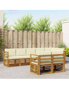 Set divani 8 pcs Naturale e Crema Legno di Acacia Massello