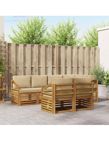 Set divani 7 pcs Naturale e Beige Legno di Acacia Massello