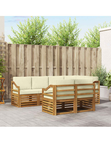 Set divani 7 pcs Naturale e Crema Legno di Acacia Massello