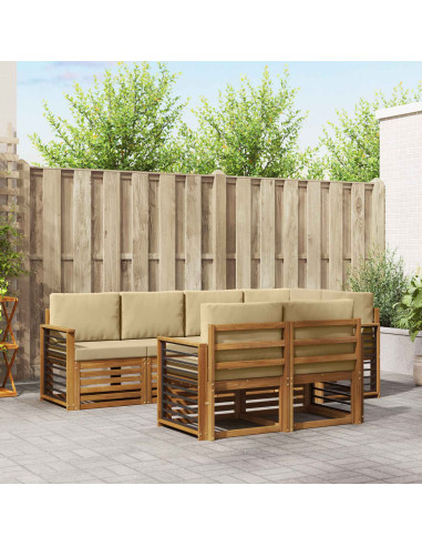 Set divani 7 pcs Naturale e Beige Legno di Acacia Massello