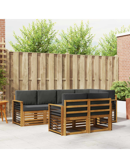 Set divani 7 pcs Naturale e Antracite Legno di Acacia Massello