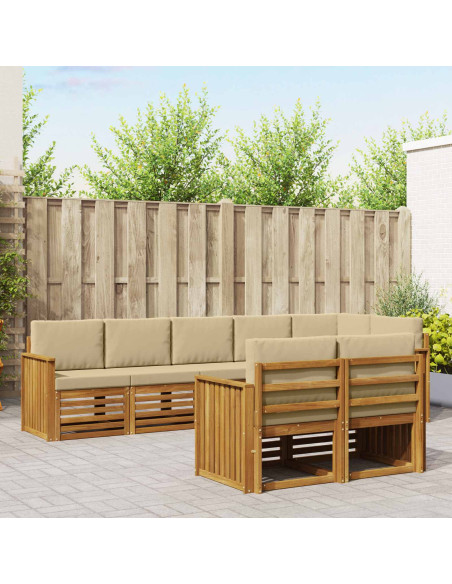 Set divani 8 pcs Naturale e Beige Legno di Acacia Massello