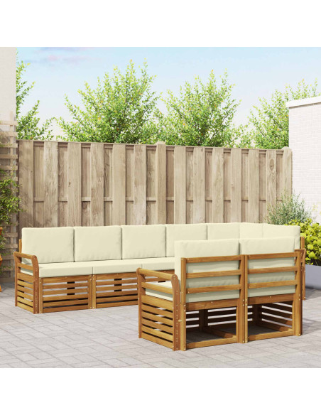 Set divani 8 pcs Naturale e Crema Legno di Acacia Massello