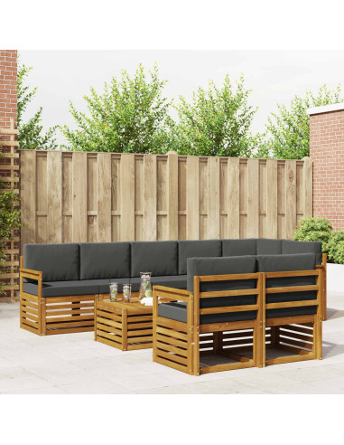 Set divani 9 pcs Naturale e Antracite Legno di Acacia Massello