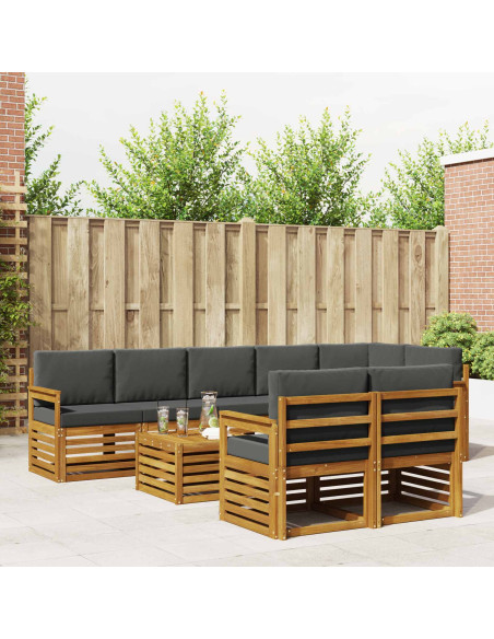 Set divani 9 pcs Naturale e Antracite Legno di Acacia Massello