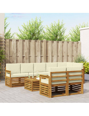 Set divani 9 pcs Naturale e Crema Legno di Acacia Massello