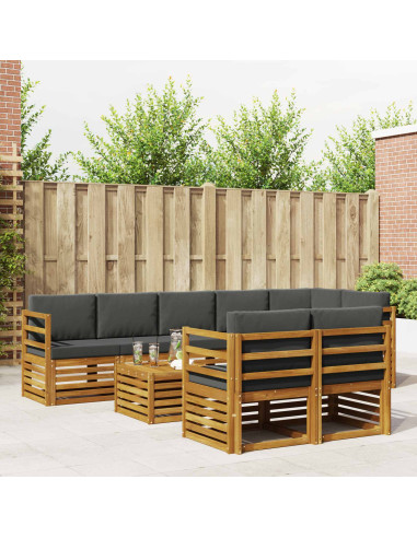 Set divani 9 pcs Naturale e Antracite Legno di Acacia Massello