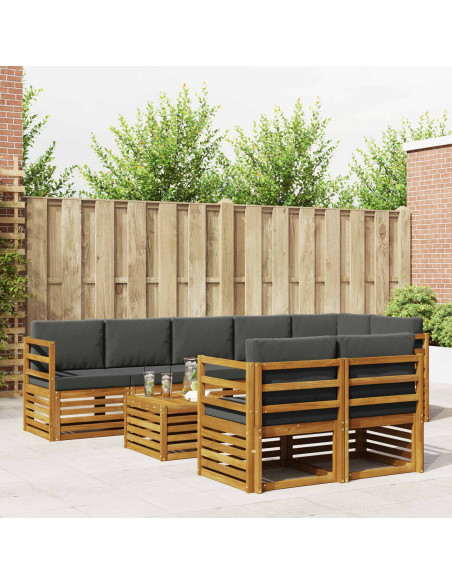 Set divani 9 pcs Naturale e Antracite Legno di Acacia Massello
