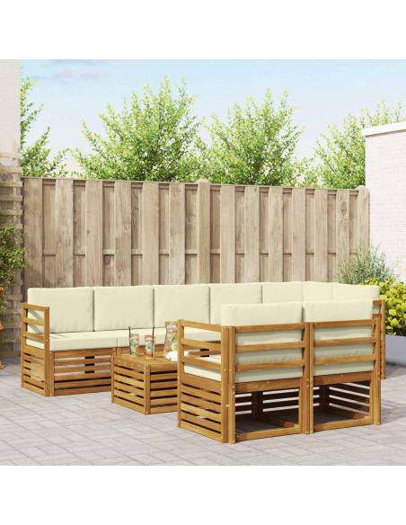 Set divani 9 pcs Naturale e Crema Legno di Acacia Massello