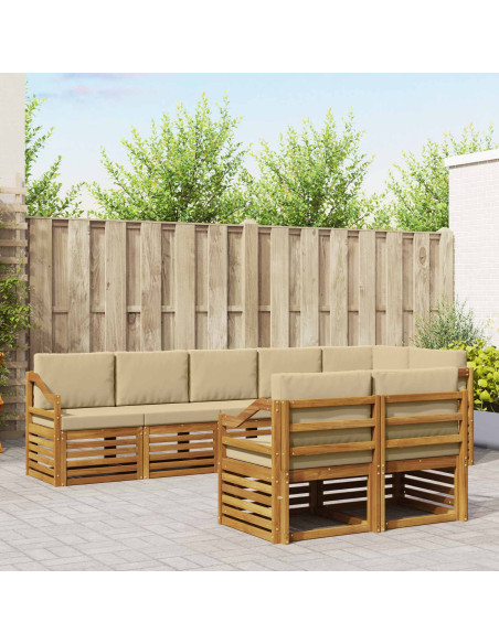 Set divani 8 pcs Naturale e Beige Legno di Acacia Massello