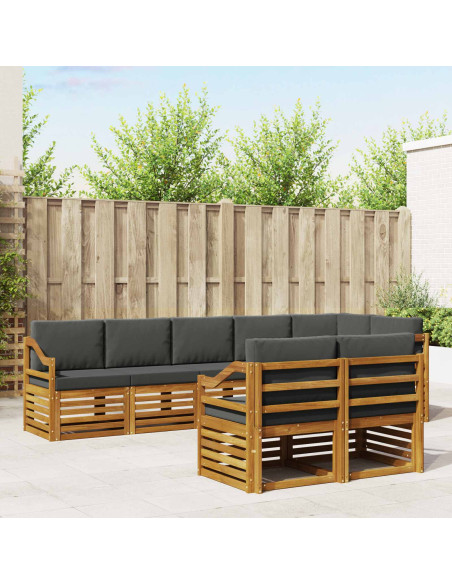 Set divani 8 pcs Naturale e Antracite Legno di Acacia Massello