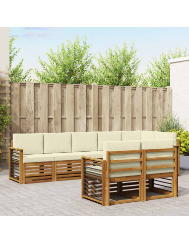Set divani 8 pcs Naturale e Crema Legno di Acacia Massello