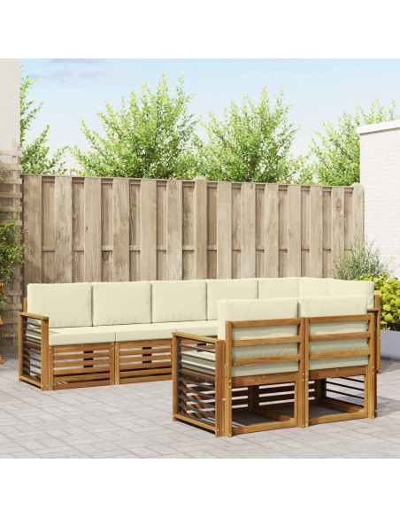 Set divani 8 pcs Naturale e Crema Legno di Acacia Massello