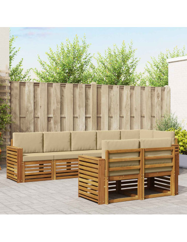 Set divani 8 pcs Naturale e Beige Legno di Acacia Massello