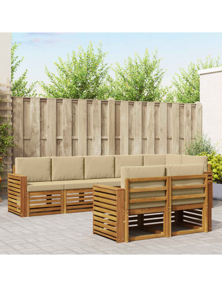 Set divani 8 pcs Naturale e Beige Legno di Acacia Massello