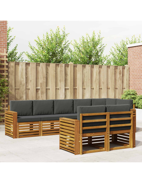 Set divani 8 pcs Naturale e Antracite Legno di Acacia Massello