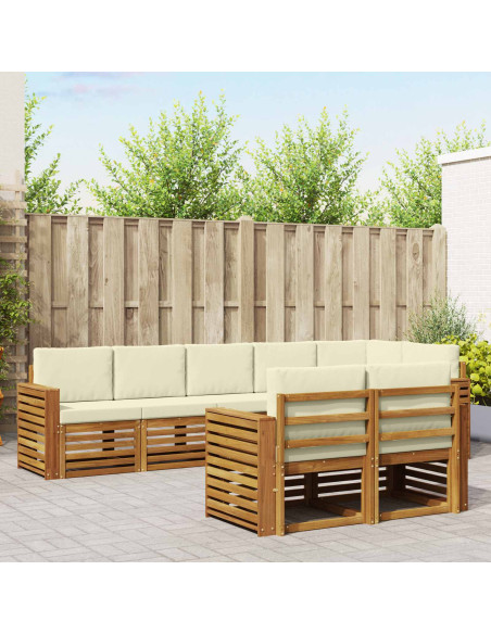 Set divani 8 pcs Naturale e Crema Legno di Acacia Massello