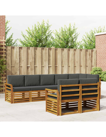 Set divani 8 pcs Naturale e Antracite Legno di Acacia Massello