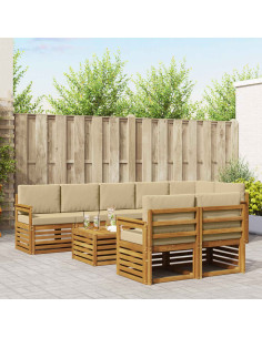 Set divani 9 pcs Naturale e Beige Legno di Acacia Massello