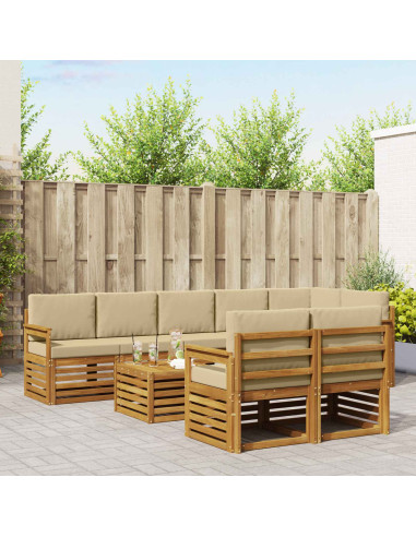 Set divani 9 pcs Naturale e Beige Legno di Acacia Massello