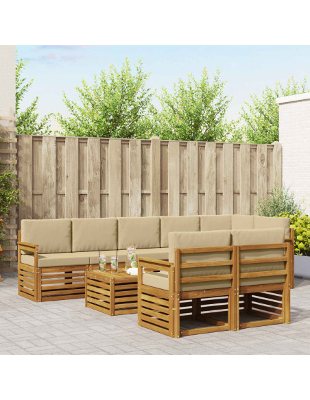 Set divani 9 pcs Naturale e Beige Legno di Acacia Massello