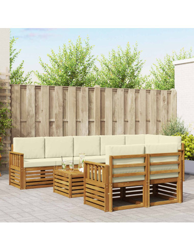 Set divani 9 pcs Naturale e Crema Legno di Acacia Massello