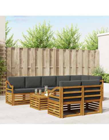 Set divani 9 pcs Naturale e Antracite Legno di Acacia Massello