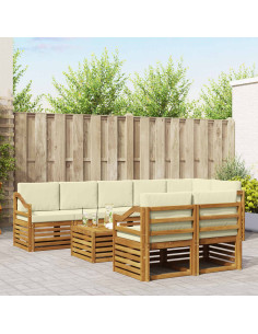 Set divani 9 pcs Naturale e Crema Legno di Acacia Massello