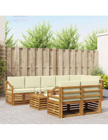 Set divani 9 pcs Naturale e Crema Legno di Acacia Massello