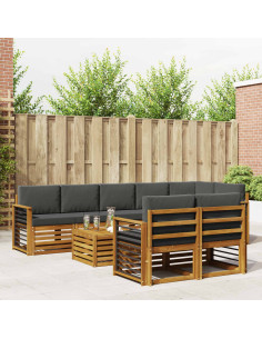 Set divani 9 pcs Naturale e Antracite Legno di Acacia Massello