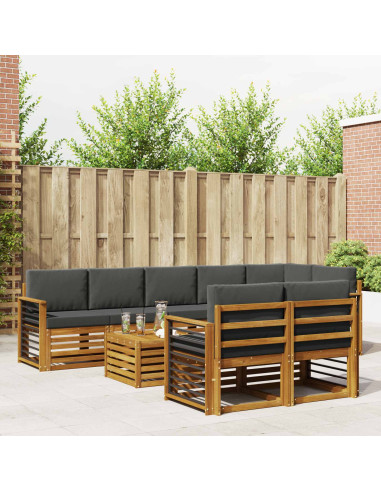 Set divani 9 pcs Naturale e Antracite Legno di Acacia Massello