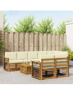 Set divani 9 pcs Naturale e Crema Legno di Acacia Massello