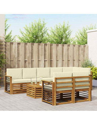 Set divani 9 pcs Naturale e Crema Legno di Acacia Massello