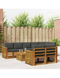 Set divani 9 pcs Naturale e Antracite Legno di Acacia Massello