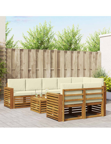 Set divani 9 pcs Naturale e Crema Legno di Acacia Massello