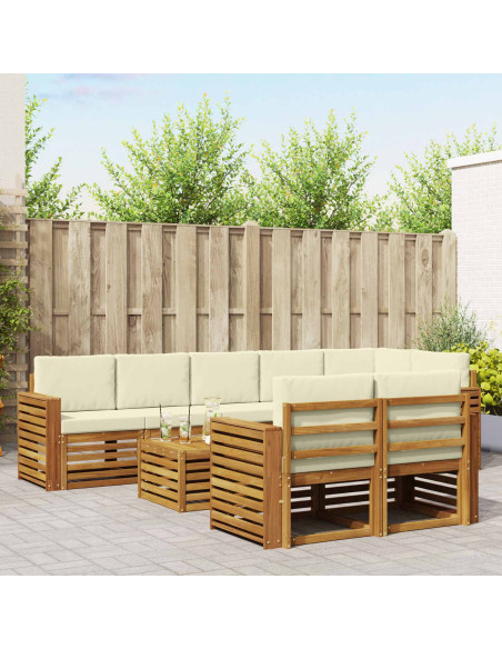 Set divani 9 pcs Naturale e Crema Legno di Acacia Massello