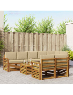 Set divani 9 pcs Naturale e Beige Legno di Acacia Massello