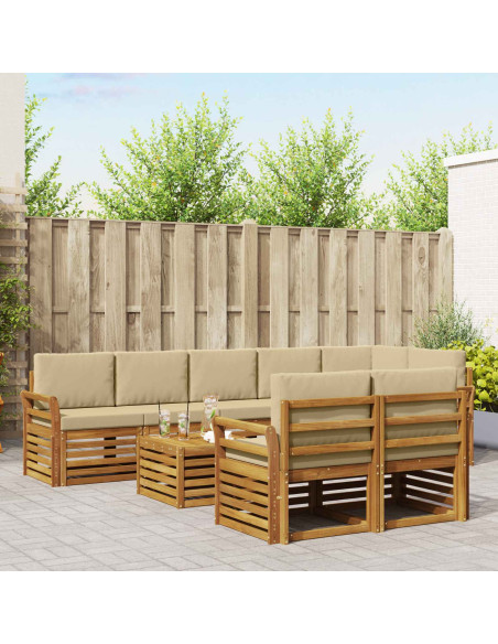 Set divani 9 pcs Naturale e Beige Legno di Acacia Massello